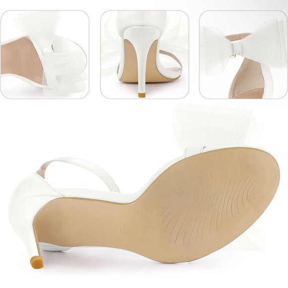White open toe heel with bow - Picture 2 of 7